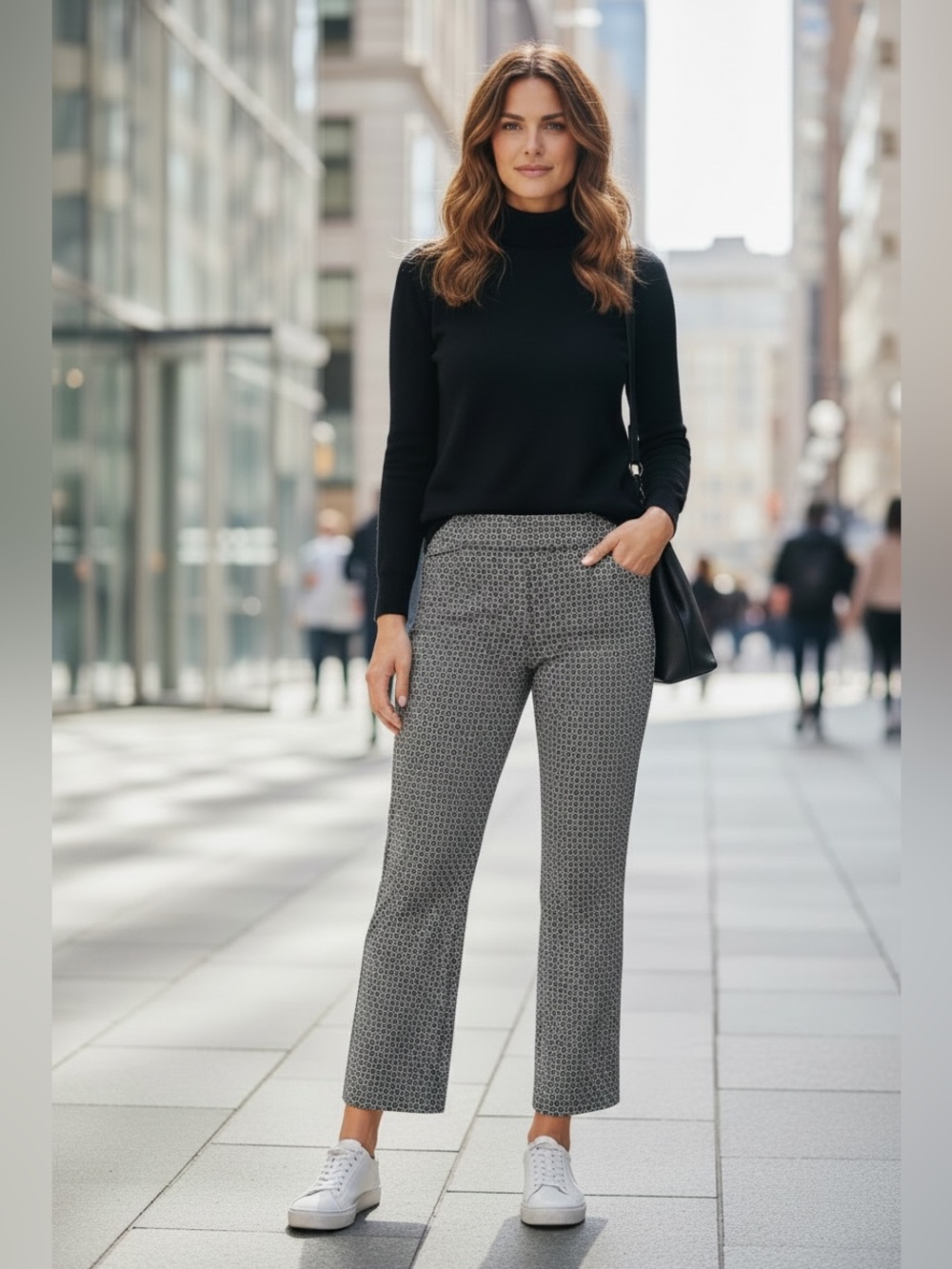 89th & Madison Geometric Pull On Ankle Pants Women 16 Stretch Cropped